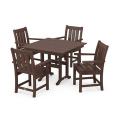 a wooden table and chairs with one chair on the other side, set against a white background