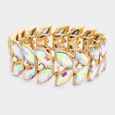 Size : 1" H Stretchable Made in Korea Luxury Halo Bracelets For Formal Occasions, Luxury Halo Design Bracelets For Formal Occasions, Crystal Rhinestone, Lowest Price, Apparel Accessories, On Sale, Bracelet, Crystals, Gold