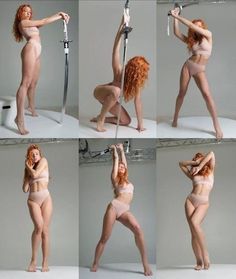 six pictures of a woman in various poses