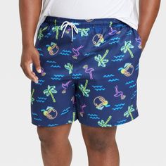 From laps in the backyard pool to lounging at the beach, enjoy sunny escapades in these Waterloo Flamingo Swim Shorts from Goodfellow & Co™. Tailored in a regular silhouette, these swim shorts are crafted from lightweight fabric with built-in briefs to offer you comfy, confident wear in or out of the water. The swim trunks feature a full-elastic waistband with adjustable drawstring closure that helps you find the best fit, along with side pockets so you can keep small essentials on hand. Boastin Leisure Swim Trunks For Beach Season, Vacation Leisure Bottoms With Pockets, Leisure Bottoms With Pockets For Vacation, Blue Beachwear Bottoms For Summer Activities, Blue Bottoms For Beachwear In Summer, Fun Summer Shorts For Poolside, Fun Blue Swim Trunks For Beach Season, Playful Blue Swim Trunks For Summer Activities, Fun Blue Bottoms For Poolside