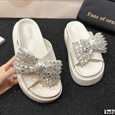 Fisdy - Rhinestone Embellished Butterfly Sandals for Women Butterfly Sandals, Rhinestone Slides, Unique Butterfly, Sandals For Women, Butterfly Design, Beautiful Butterflies, Olivia Mark, Slide Sandals, Platform Sandals