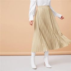 95% Polyester, 5% Elastane Features: Solid,Longline,Pleated,High Waist A Great Choose For Work, Holiday, Party, Date, Shopping And Daily Life Garment Care: Hand Wash Or Machine Wash In Cold Water, Gentle Cycle. Elegant Non-stretch Pleated Skirt For Party, Elegant Gold Skirt For Fall, Beige Non-stretch Party Skirt, Fitted Beige Pleated Skirt For Party, Gold Pleated Fitted Skirt, Fitted Gold Pleated Skirt, Elegant Pleated Gold Skirt, Gold Fitted Pleated Skirt, Elegant Gold Pleated Skirt