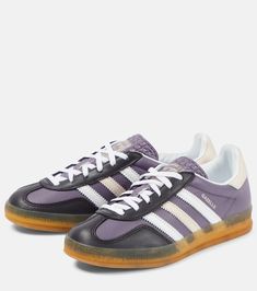 Gazelle Indoor leather sneakers in purple - Adidas | Mytheresa Textile Lace-up Sneakers With Rubber Sole, Adidas Gazelle Purple, Sports Sneakers With Leather Sole And Lace-up, Lace-up Sneakers With Leather Sole For Sports, Sporty Custom Sneakers With Leather Sole And Round Toe, Textile Sneakers With Textured Sole And Round Toe, Sporty Streetwear Sneakers With Leather Sole, Custom High-top Textile Sneakers With Contrast Sole, Custom High-top Sneakers With Contrast Sole