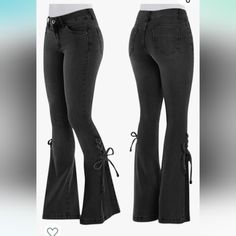 Bell Bottom Jeans For Women High Waisted Flare Jeans Denim Pants Wide Leg Pants Lace-Up Trousers. Color: Black Size: Medium Waist: 30 Inch Elastic Jeans, Womens Ripped Jeans, Vintage Flare, Stretchy Jeans, Denim Flares, Bell Bottom, Denim Trousers, Flared Jeans, Mode Vintage