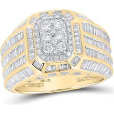 GND 10K Yellow Gold Octagon Cluster Ring with Baguette and Round Diamonds - 4.75 Carat Total Diamond Weight Diamond City, Mens Gold, Size 10 Rings, Baguette Diamond, Cluster Ring, Diamond Clarity, High Quality Jewelry, Colored Diamonds, Diamond Jewelry