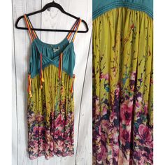 Chloe | Vintage Y2k Silk Colorful Floral Bohemian Gypsy Flowy Empire Waist Tie-Front Strappy Sundress Size: Women's Us 6 (Eu 38) Measurements Provided In Photos! Condition: Pre-Owned. Excellent Condition! No Stains Or Holes. Notice That Some Of The Decorative Baubles On The Ties Are Missing, As Pictured. This Is An Absolutely Stunning Dress! Please Refer To Photographs For Condition Details. Reasonable Offers Welcomed! Bundle Discount Available! Happy Shopping! :) Y2k, 2000's, 90's, Runway, Boho Chloe Vintage, Strappy Sundress, Ethereal Fairy, Recycled Clothing, Boho Clothes, Chloe Dress, Recycle Clothes, Size 6 Dress, Stunning Dresses