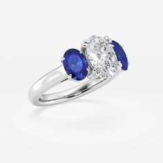 Additional Image 2 for 2 ctw Oval Lab Grown Diamond and 7.2x5.1 mm Oval Created Sapphire Three-Stone Hidden Halo Engagement Ring