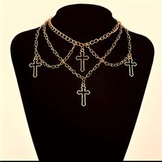 Gothic Cross Pendant, Choker Necklace, Chains, With Cross Pendant Gold Color Alloy Materials Measurements In Pics Gothic Cross Necklace, Rey Salomon, Pendant Choker Necklace, Gothic Cross, Gothic Crosses, Cross Shirts, Engagement Dress, Gothic Necklace, Pendant Choker