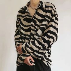 SPECIFICATIONS   Material: POLYESTER Shirts Type: Casual Shirts Applicable Scene: Daily Style: Casual Origin: Mainland China CN: Guangdong Sleeve Length(cm): Full Applicable Season: Four Seasons Gender: MEN Item Type: SHIRTS Collar:... Leopard Print Shirts, Shirt Men Style, Print Shirts For Men, Spring Korean Fashion, Korean Tops, Animal Print Shirt, Tie Dye Blouse, Striped Shirts