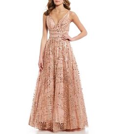 Coya Collection Beaded Tripple Waist Glitter Mesh Ball Gown