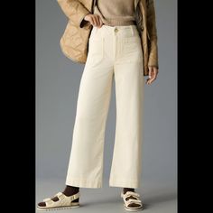 New With Tags Anthropologie The Colette Cropped Wide-Leg Corduroy Pants By Maeve Size: 34 Regular Color: Ivory Per Anthropologie Product Details: From Anthropologie: “Cool It With Colette, The Breezy Wide-Legged, Perfectly High-Rise Pants. This Bestselling Silhouette Features A Cropped Flare, Ideal For Long Walks On The Beach At Sunset.” * Front Patch Pockets * Back Patch Pockets * Cropped Hem * Front Zip Material & Care: * 75% Cotton, 23% Modal, 2% Elastane * Machine Wash * Imported About Maeve Shopping List Clothes, Striped Flare Pants, Here There And Everywhere, Walks On The Beach, Beach At Sunset, Cropped Wide Leg Pants, Embroidered Pants, Printed Wide Leg Pants, Belted Pants