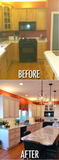 before and after pictures of a kitchen remodel