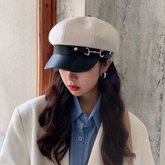 Top Rated Beret Women's Wild Leather Buckle Octagonal Cap Retro Painter Newsboy Hat Girls, Women's Accessories Newsboy Cap Women, Beret Style, Cap Girl, Retro Hats, Hepburn Style, Berets Cap, Buckles Fashion, Newsboy Hat, Fall Hats