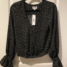 Black Polka Dot Blouse From Amazon’s The Drop By @Somewherelately Nwt Polka Dot Long Sleeve Top For Night Out, Long Sleeve Polka Dot Top For Night Out, Trendy Polka Dot Top For Night Out, Spring Polka Dot Tops For Night Out, Polka Dot Tops For Spring Night Out, Chic Polka Dot Tops For Night Out, Trendy Black Blouse For Brunch, Black Long Sleeve Blouse For Brunch, Long Sleeve Black Blouse For Brunch