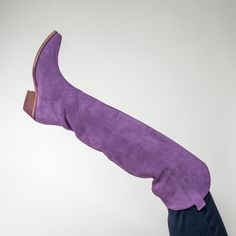 Step out in our knee high suede Laramie Boot . These boots are Western with a modern sleek design, and a wooden heel. You will be turning heads of Cowboys and City Slickers alike. Made in Italy Lilac Suede City Slickers, High Wedges, Princess Shoes, Wooden Heel, Stepping Out, Wedge Sneaker, Cute Shoes, Wedge Heels, Sleek Design