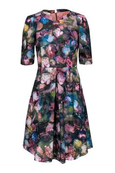 Current Boutique-Paul Smith - Muted Floral A-Line Dress w/ Cropped Sleeves Sz 6 Evening Floral Print Fit And Flare Midi Dress, Floral Print Fit And Flare Midi Dress For Evening, Fitted Floral Print Midi Pleated Dress, Spring A-line Pleated Dress With Box Pleat, Chic Spring Midi Dress With Box Pleat, Elegant Floral Print Midi Pleated Dress, Chic Summer Floral Print Pleated Dress, Spring Floral Print Fitted Pleated Dress, Spring Garden Party Dress With Pleated Waist