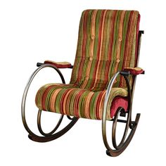 a striped rocking chair with red and green stripes