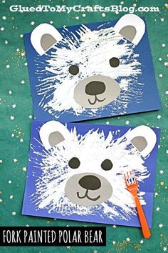 two polar bears made out of paper with a fork in front of them and the words,