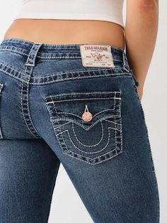 BECCA LOW RISE BIG T BOOTCUT JEAN Low Waist Bootcut Jeans, True Religion Jeans Women, Low Rise Bootcut Jeans, Bootcut Jean, Fall Denim, Painted Denim, Kids Denim, Rose Gold Hardware, True Religion Jeans