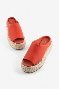 Leather upper Memory foam insole Rubber sole Raffia heel Slip-on styling Imported | Hightide Sandals by Intentionally Blank in Red, Women's, Size: 9, Leather/Rubber at Anthropologie Intentionally Blank, Safari Chic, Candles For Sale, Red Fits, Chic Shop, Walk On, Shoe Sale, Wedding Accessories, Memory Foam