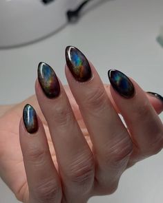 Acotar Nail Art, Labradorite Nails, Nail Coat, Makeup Nails Art, Sassy Nails, Nail Design Inspiration, Dark Nails, Nail Jewelry, Cool Nail Designs