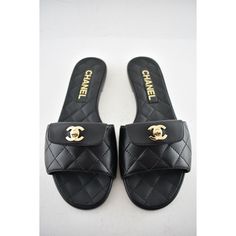 Chanel Rev Black Turnlock Quilted Gold Cc Logo Mules Slide Sandal Flop Flat 36.5 ********** Chanel ********** Brand: Chanel Size: 36.5 (Know Your Chanel Size) Name: Mule Sandal Color: Black Style: Rev Style#: G38232 X01000 94305 Material: Lambskin Cc Gold Metal Turnlock Flap Front Logo Black Lambskin Leather Quilted Material Slip On Slide Style Mule Brand New In Box, Comes With Original Box And Dust Bag 100% Authentic Or Your Money Back Great Gift I Ship Worldwide Any Other Questions Just Ask, I Chanel Slippers, Chanel Slides, Designer Slides, Fashion Shoes Sandals, Chanel Brand, Chanel Sandals, Designer Flats, Quilt Material, Swag Shoes