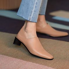 Block Heel Loafers, Office Shoes Women, T Strap Shoes, Dress Office, Clog Heels, Office Shoes, Slingback Shoes, Genuine Leather Shoes, Shoes Heels Pumps