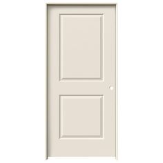 a white door with two panels on the top and bottom panel, against a white background