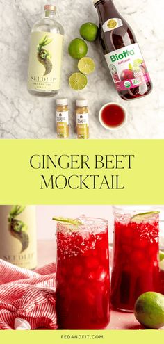 ginger beet mocko cocktail with limes and lemonade