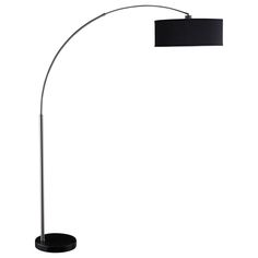 a floor lamp with a black shade on it