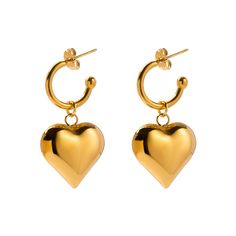 These stunning earrings are designed to adorn your ears with a touch of sophistication and grace. Crafted with precision, the heart-shaped design showcases the durability and resilience of stainless steel, symbolizing a love that withstands the test of time. The smooth surface and polished finish add a touch of shine, making these earrings a versatile accessory for any occasion.Weight: 7.82 gWidth: 20 mmHeight: 37 mmMaterial: Stainless SteelPlating Color: Yellow Gold Heart Cut Metal Earrings For Gift, Metal Heart Cut Earrings As Gift, Heart Shaped Metal Earrings For Valentine's Day, Heart-shaped Metal Earrings For Valentine's Day, Valentine's Day Tarnish-resistant Heart Drop Earrings, Tarnish Resistant Sterling Silver Heart Earrings, Tarnish Resistant Heart Shaped Sterling Silver Earrings, Sterling Silver Dangle Heart Earrings, Tarnish Resistant, Tarnish Resistant Sterling Silver Dangle Heart Earrings