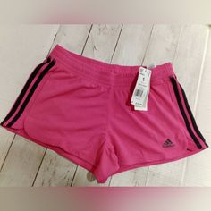 Adidas Women's Size Small New With Tags! Pacer Shorts 3 Inch Inseam Hot Pink Pair With Black Details Elastic Waist Hidden Elastic Band Thats Adjustable Polyester Type Fabric Cheap Black Adidas Shorts, Workout Shorts Women, Volleyball Shorts, Jogging Shorts, Shorts Adidas, Running Shorts Women, Athlete Workout, Activewear Sets, Adidas Shorts