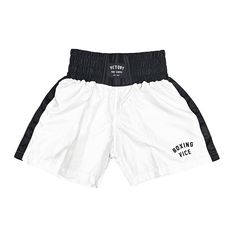 VICTORY BOXING SHORTS VICE SERIES SHORTER HYBRID CUT WHITE/BLACK Boxing Clothes, Vintage Boxing, Holiday Finds, Boxing Shorts, Model Features, Sports Brands, Vintage Box, Muay Thai, Cut Design