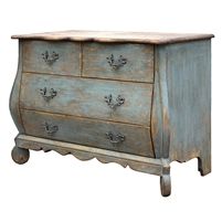 an old blue dresser with two drawers on one side and three drawers on the other