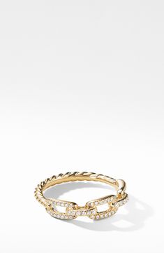 Ring, 4.5mm width. 18-karat yellow gold. Pavé diamonds, 0.15 total carat weight. Imported. Style Name:David Yurman Stax 18K Gold Single Row Pavé Chain Link Ring With Diamonds. Style Number: 5855137. Chain Link Ring, Link Ring, Diamond Guide, Linking Rings, Ring Crafts, Sparkle Diamonds, David Yurman, Pave Diamonds, Rose Gold Ring