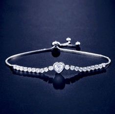 Wedding Jewelry - Heart CZ Bridal Bracelet - Available in Silver Diamond Heart Bracelet For Wedding, Adjustable Heart-shaped Diamond Jewelry, Heart Cut White Gold Diamond Wedding Bracelet, Elegant White Gold Heart Tennis Bracelet, Heart-shaped Diamond Bracelet For Wedding, Elegant White Gold Heart-shaped Tennis Bracelet, White Gold Heart Cut Diamond Wedding Bracelet, Elegant Heart Bracelet With Adjustable Chain, Formal Cubic Zirconia Diamond Bracelet For Valentine's Day