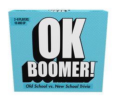 a blue box with the words ok boomer written in black and white on it