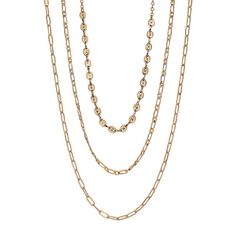 Effortlessly add a layered finishing touch to your look with this multi-chain necklace from LC Lauren Conrad. Effortlessly add a layered finishing touch to your look with this multi-chain necklace from LC Lauren Conrad. Chain length: 16 in. with 3-in. extender Clasp: lobster-claw Metal: brass, iron, zinc Plating: gold tone Finish: polished Nickel free Not appropriate for children 14 years old and younger. Size: One Size. Gender: female. Age Group: adult. Multi-strand Figaro Chain Necklaces For Layering, Double Strand Layered Necklace With Figaro Chain, Multi-strand Clavicle Chain Necklace For Layering, Multi-strand Figaro Chain Necklace, Multi-strand Paperclip Chain Necklace, Multi-strand Figaro Chain Layered Necklace, Gold Multi-strand Figaro Chain Necklace, Gold Multi-strand Layered Necklace With Figaro Chain, Layered Double Strand Chain Necklace