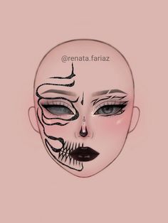 Graphic Halloween Makeup, Pink Graphic Makeup Looks, Halloween Makeup 2024 Trends, Nail Designs Trending Now Black, Drawn Makeup Looks, Halloween Makeup Ideas 2024, Cool Makeup Looks Creative Halloween, Halloween Makeup 2024, 2024 Makeup Trends