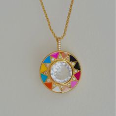 Round Pendant Necklace, Coin Necklace, Medallion Pendant Necklace, Enamel Necklace, Colourful Necklace, Layering Necklace, Gemstone Pendant Celestial Multi-stone Gold Jewelry, White Round Celestial Jewelry, White Celestial Jewelry, White Round Jeweled Necklaces, White Jeweled Round Necklace, White Round Jewel Necklaces, White Round Celestial Necklace, Celestial Style Round White Necklace, White Celestial Round Necklace