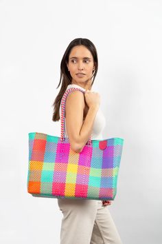 Fiesta Woven Super Tote Beach Bag | Tin Marin | Artisan Bags – Tin Marin Brand Plastic Woven Bag, Tote Bag Straps, Tote Beach Bag, Bag Summer, Summer Bag, Wedding Bag, Waterproof Bags, Resort Collection, Summer Adventures