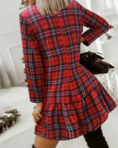 Lasaky - Plaid Print Long Sleeve Ruched Casual Dress Tight Mini Dress, Ruched Bodycon Dress, Plaid Fashion, Vestido Casual, Dress 16, Plaid Print, Type A, Batwing Sleeve, Pre Fall