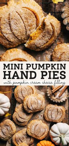 mini pumpkin hand pies with pumpkin cream cheese filling on top and in the background