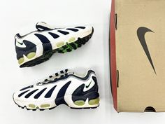 VINTAGE NIKE AIR MAX 96. YEAR: 1996 RELEASED. SIZE: 9.5 MEN US. COLOR: WHITE/OBSIDIAN-SCREAM GREEN. CONDITION: BRAND NEW WITH BOX. DEFECT: CRACKED MIDSOLE AND SHOES ARE OVER 20 YEARS OLD. NOT WEARABLE. IF WEAR.... .....WEAR AT YOUR OWN RISK!!! 100% AUTHENTIC NIKE. FINAL SALE. NO REFUND. Nike Air Max 96, Air Max White, Air Max 96, Nike Air Max White, 20 Years Old, Vintage Nike, Scream, 20 Years, Air Max