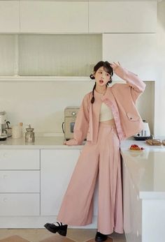 Perfect for any season of the year, this set is a perfect fusion of Tang Dynasty aesthetics and modern flair! If you're looking for a daily set with easy-to-style pieces, the Walking After Midnight 午夜行走 Modernized Pantsuit Set is a simple yet adorable option to consider 🌸 The Tang Dynasty-inspired Yuanlingpao top features a lotus flower contrasting panel, Chinese knot buttons, and two button-top pockets to store all your goods. Cuffed sleeves allow for ease of movement. The centerpiece of this Spring Solid Color Long Sleeve Pantsuit, Spring Cotton Pant Set With Long Sleeves, Wide Leg Sets For Fall, Solid Color Sets With Pockets For Spring, Spring Sets With Pockets, Trendy Cotton Workwear Sets, Cotton Sets For Spring Workwear, Spring Workwear Pant Set, Spring Solid Color Pant Set For Work