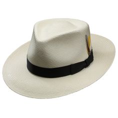 DelMonico Sanibel Panama Hat | DelMonico Hatter $117 #hats #headwear #summer #straw #panama White Toquilla Straw Western Fedora, White Western Fedora In Toquilla Straw, Classic White Fedora Sun Hat, Classic White Panama Fedora Hat, White Toquilla Straw Hat Bands For Vacation, White Western Toquilla Straw Hat, Classic White Boater Hat With Curved Brim, Classic White Wide Brim Fedora, White Short Brim Straw Panama Hat