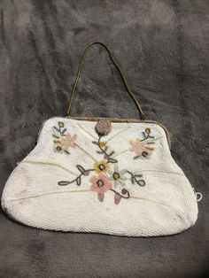 Vintage Jorelle White Floral Micro Glass Beaded Handbag Belgium. A handful of loose beads and a couple of small stains. Please see photos. Otherwise beautiful Thrift Wishlist, Beaded Handbag, Small Handbag, Small Handbags, White Beads, Loose Beads, Belgium, A Couple, Glass Beads