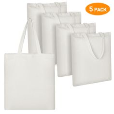 five white shopping bags with 5 packs of each bag in the bottom right hand corner