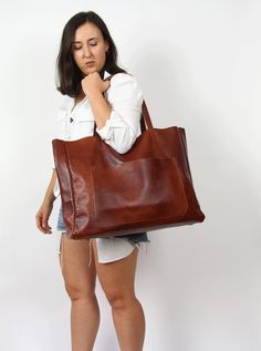 OVERSIZED TOTE Large Slouchy Tote Cognac Brown Handbag for - Etsy Large Brown Satchel For Daily Use, Large Brown Shoulder Bag For Travel, Large Brown Rectangular Satchel, Large Rectangular Brown Satchel, Brown Tote Weekender Bag For Everyday Use, Large Brown Shoulder Bag For Errands, Large Leather Satchel For Shopping, Cognac Large Capacity Weekender Bag, Brown Large Capacity Weekender Bag For Everyday