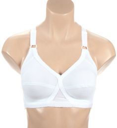 Everyday comfort takes life in this soft wireless bra with light padding and straps that adjust in the front. Wireless, multi-part stretch cups have horizontal seams for shape and support. Side support panels contain side breast tissue for a more forward facing profile. Horizontal seams give a slightly conical look to the cups. Light padding at bottom edge of cup provides additional lift. High cotton content delivers all-day comfort. Elastic underband provides additional support. Elastic along t White Supportive Full Coverage Bra, Supportive White Bra With Light Support, Supportive Full Coverage White Bra, Supportive White Full Coverage Bra, Supportive Light Support White Bra, Fitted Full Cup Bra With Light Support, White Full Coverage Bra With Light Support, White Full Coverage Sports Bra With Removable Pads, Supportive Fitted White Bra